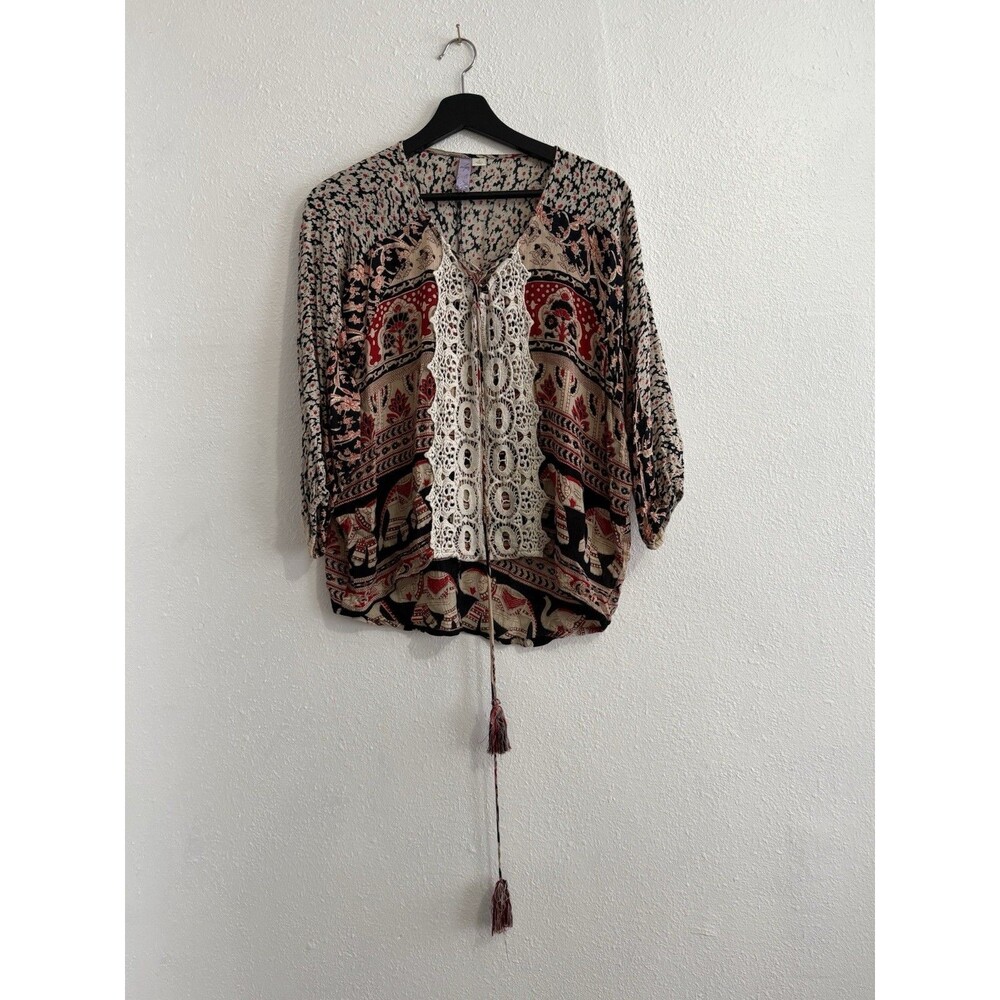 Alya Womens Boho Blouse Sz Small Tassels Festival Hippie Peasant Cottagecore